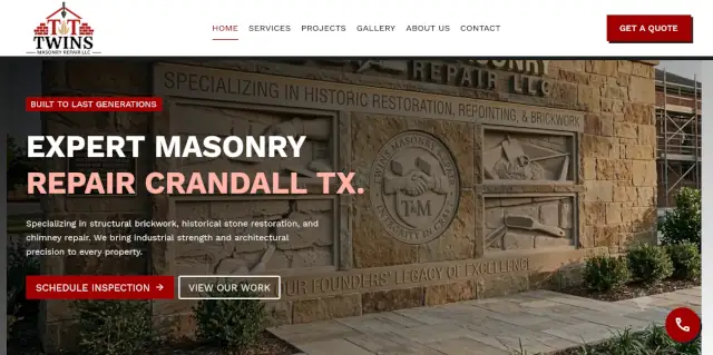 Sitio corporativo Twins Masonry Repair - Texas USA
